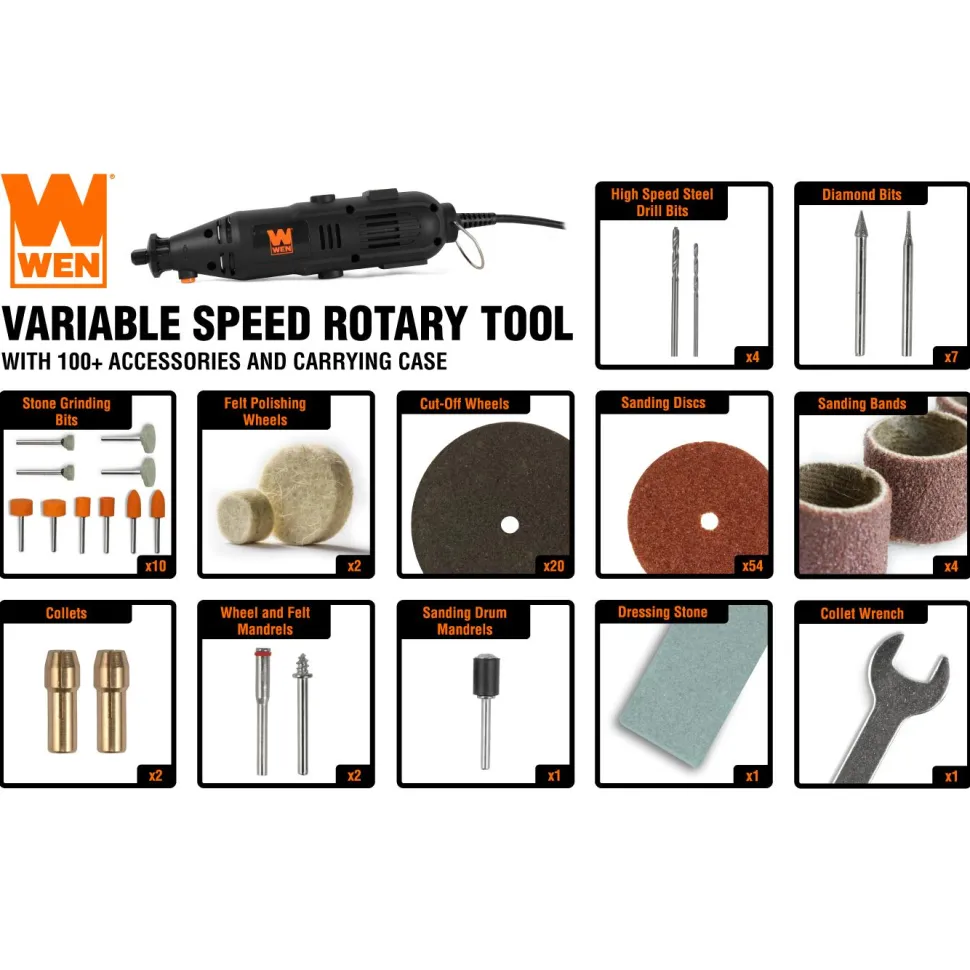 WEN 23101 1-Amp Variable Speed Rotary Tool with 100+ Accessories