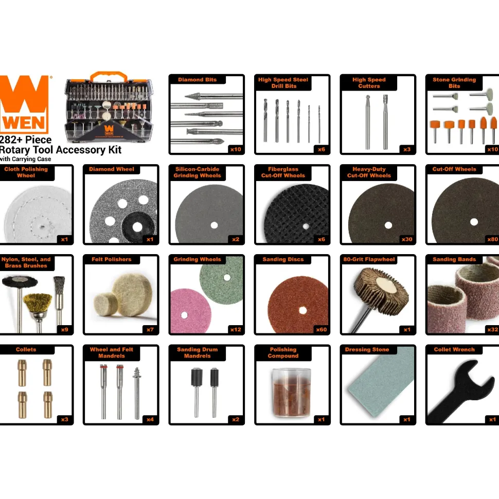 WEN 230282A 282-Piece Rotary Tool Accessory Kit with Carrying Case