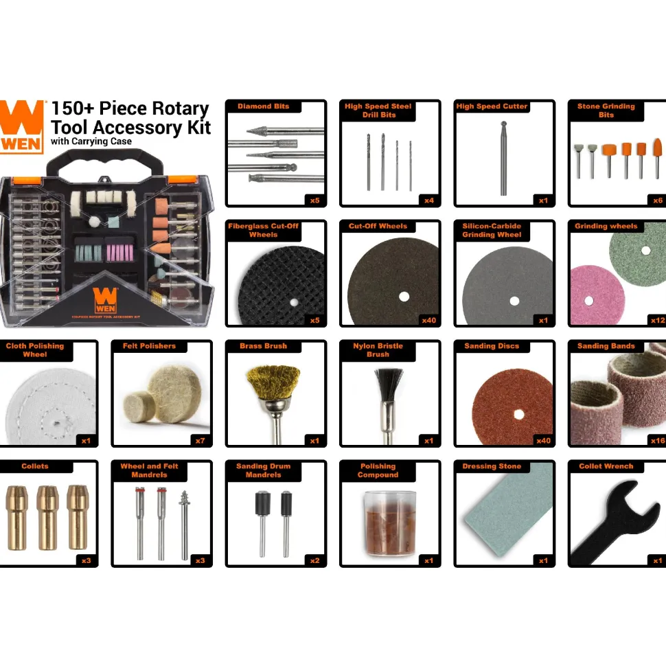 WEN 230151A 150-Piece Rotary Tool Accessory Kit with Carrying Case