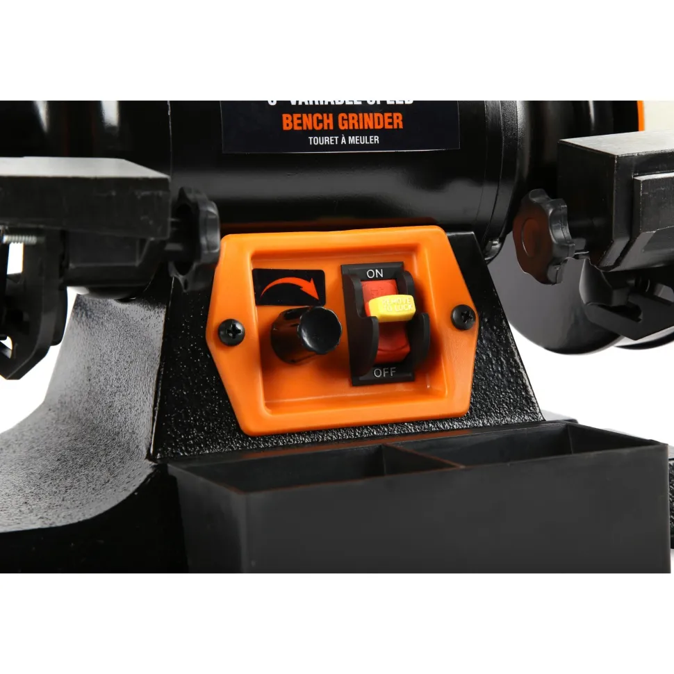 WEN BG625V 2.5-Amp 6-Inch Variable Speed Bench Grinder with Flexible Work Light