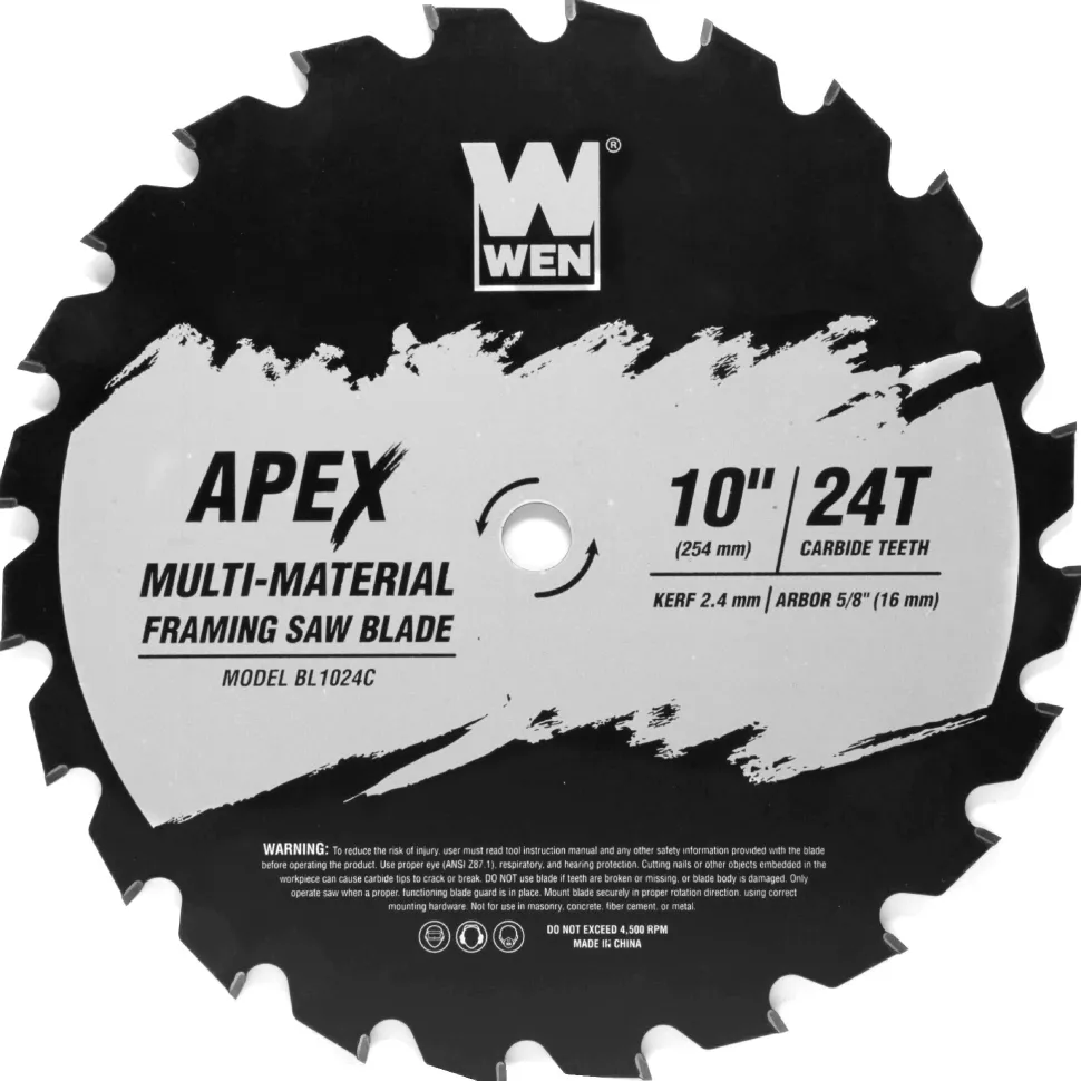 WEN BL1024C Apex 10-Inch 24-Tooth Carbide-Tipped Multi-Material Industrial-Grade Framing Saw Blade with Cool-Cut Coating