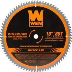 WEN BL1080 10-Inch 80-Tooth Carbide-Tipped Ultra-Fine Finish Professional Woodworking Saw Blade for Miter Saws and Table Saws