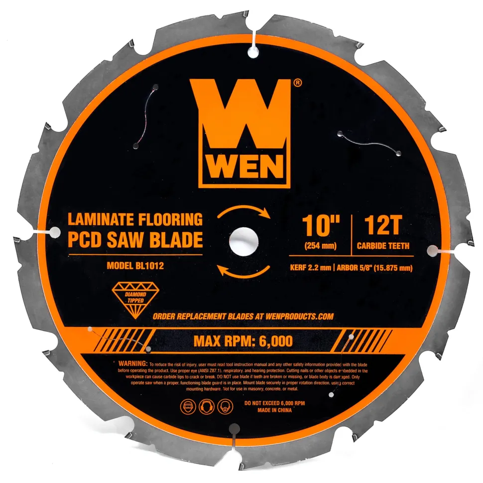 WEN BL1012 10-Inch 12-Tooth Diamond-Tipped (PCD) Professional Circular Saw Blade for Fiber Cement and Laminate Flooring