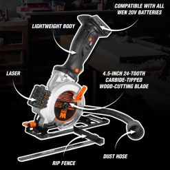 WEN 20604BT 20V Max 4-1/2-Inch Cordless Mini Circular Saw (Tool Only – Battery and Charger Not Included)