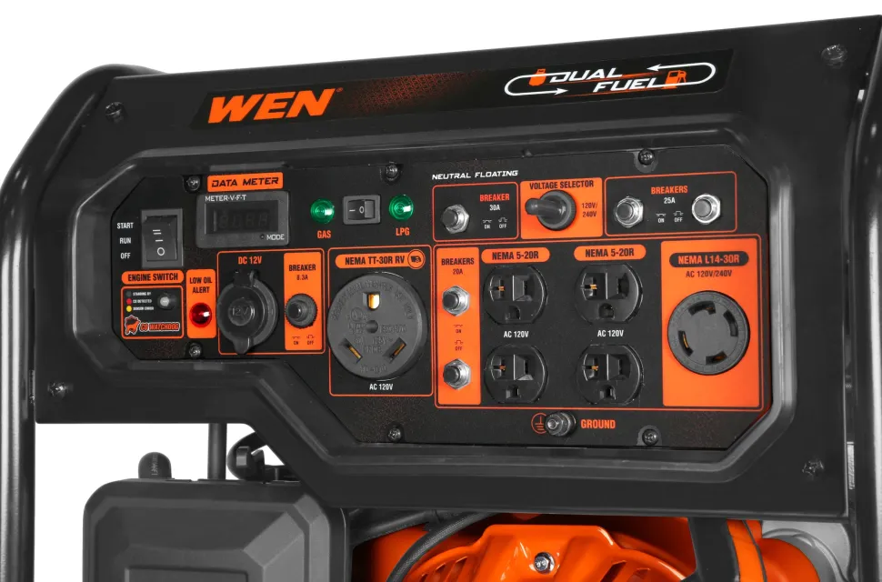 WEN DF8000X 8000-Watt 120V/240V Dual Fuel Portable Generator, Electric Start, 340cc, Transfer-Switch and RV-Ready with CO Shutdown Sensor