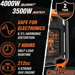 WEN GN400iX RV-Ready 4000-Watt Open Frame Inverter Generator with CO Shutdown Sensor