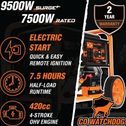 WEN GN9500X 9500-Watt 420cc Transfer-Switch and RV-Ready 120V/240V Portable Generator with Remote Electric Start and CO Shutdown Sensor