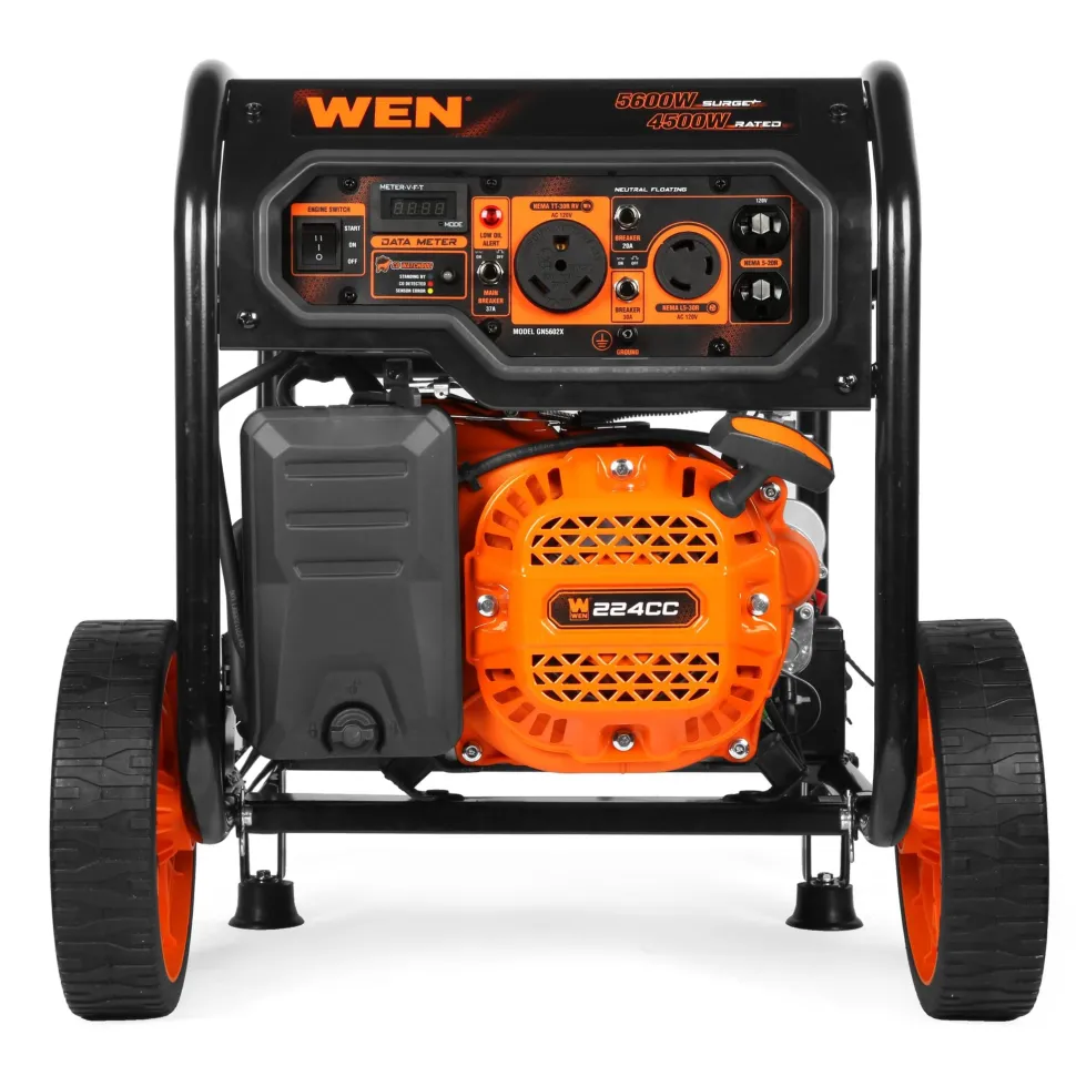 WEN GN5602X 5,600-Watt Portable Generator with Wheel Kit, Electric Start, 224cc, Transfer-Switch, RV-Ready, and CO Watchdog