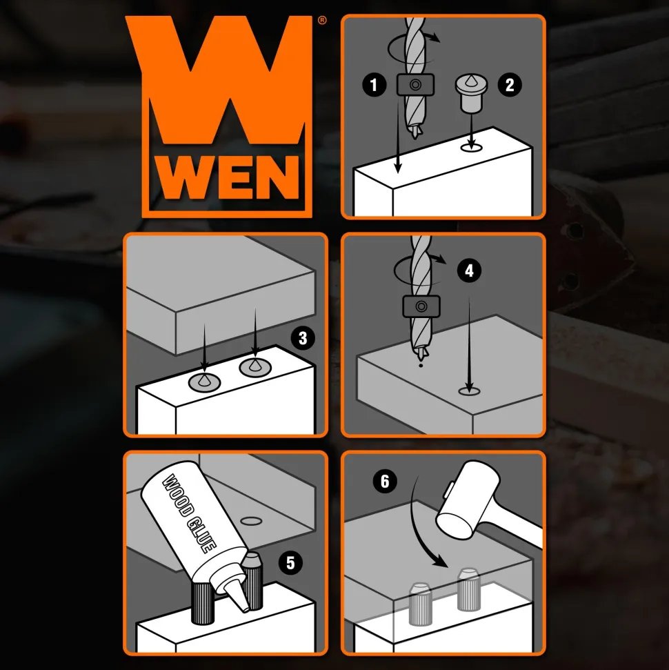 WEN JN038D 3/8-Inch Wooden Doweling Kit with Drill Bit, Stop Collar, and Fluted Birch Wood Dowels