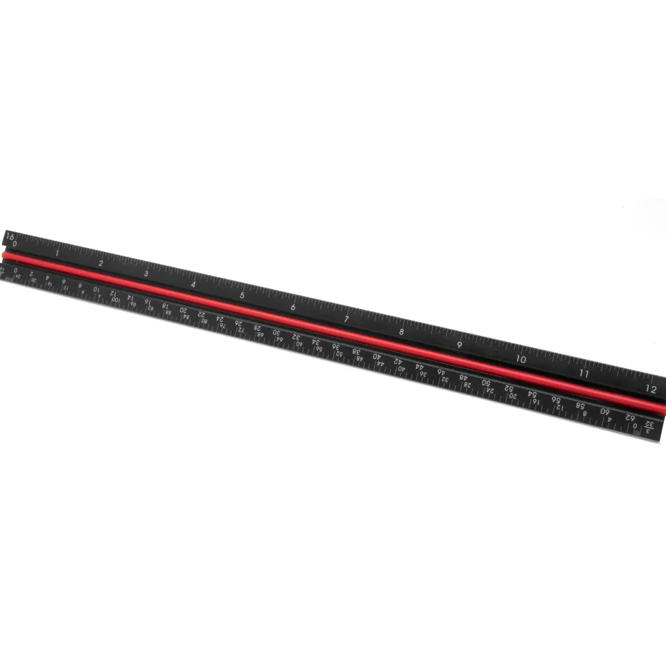 WEN ME333R 12-Inch Aluminum Triangular Architect Ruler with Laser-Etched Imperial Drafting Scales