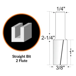 WEN RB106FF 3/8 in. Straight 2-Flute Carbide-Tipped Router Bit with 1/4 in. Shank