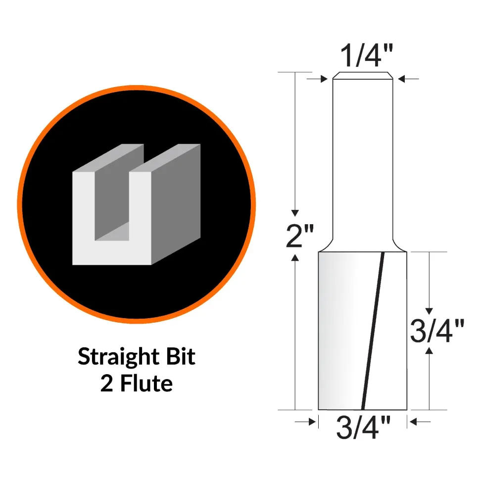 WEN RB111FF 3/4 in. Straight 2-Flute Carbide-Tipped Router Bit with 1/4 in. Shank