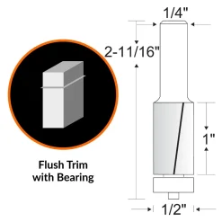 WEN RB404FT 1/2 in. Flush Trim Carbide-Tipped Router Bit with 1/4 in. Shank and 1 in. Cutting Length