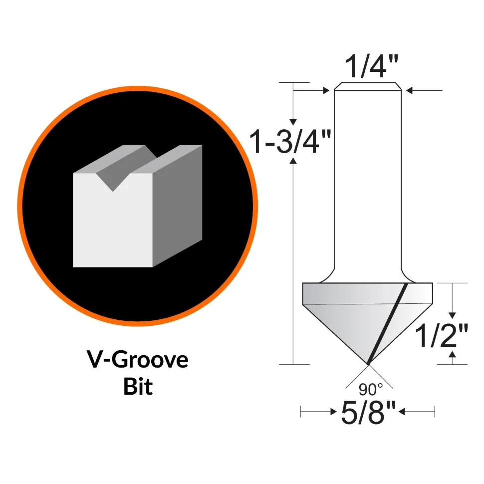 WEN RB303VG 5/8 in. V-Groove Carbide-Tipped Router Bit with 1/4 in. Shank