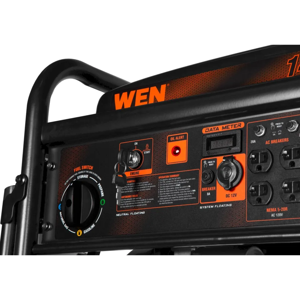 WEN TF-1450 14,500-Watt 120V/240V Tri-Fuel Generator for Gas, Propane, and Natural Gas, Transfer-Switch Ready with Electric Start and Wheel Kit
