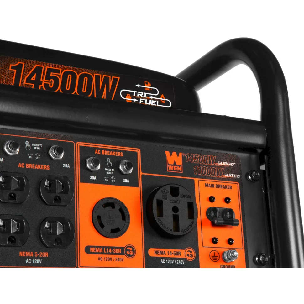 WEN TF-1450X 14,500-Watt 120V/240V Tri-Fuel Generator for Gas, Propane, and Natural Gas, Transfer-Switch Ready with Electric Start, Wheel Kit, and CO Watchdog