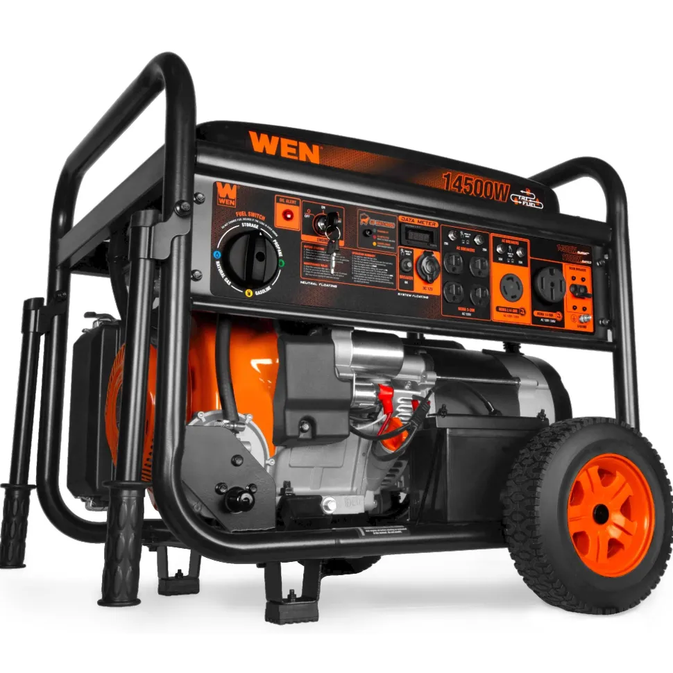 WEN TF-1450X 14,500-Watt 120V/240V Tri-Fuel Generator for Gas, Propane, and Natural Gas, Transfer-Switch Ready with Electric Start, Wheel Kit, and CO Watchdog