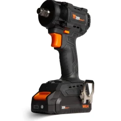WEN 20108 20V Max Brushless Cordless Compact 1/2-Inch Impact Wrench with SmartStop, 2.0 Ah Lithium-Ion Battery and Charger