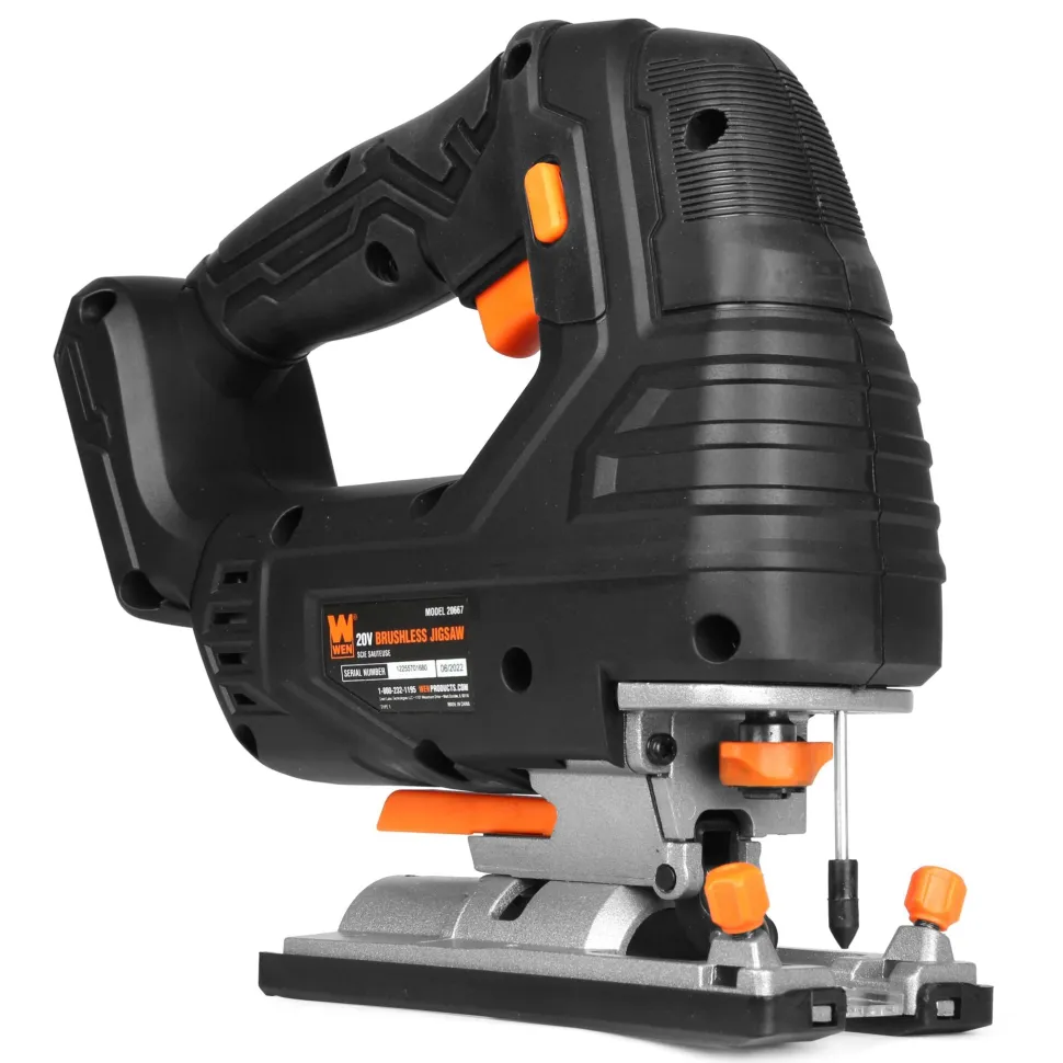 WEN 20667 20V Max Cordless Brushless Jigsaw with 4.0 Ah Lithium Ion Battery and Charger