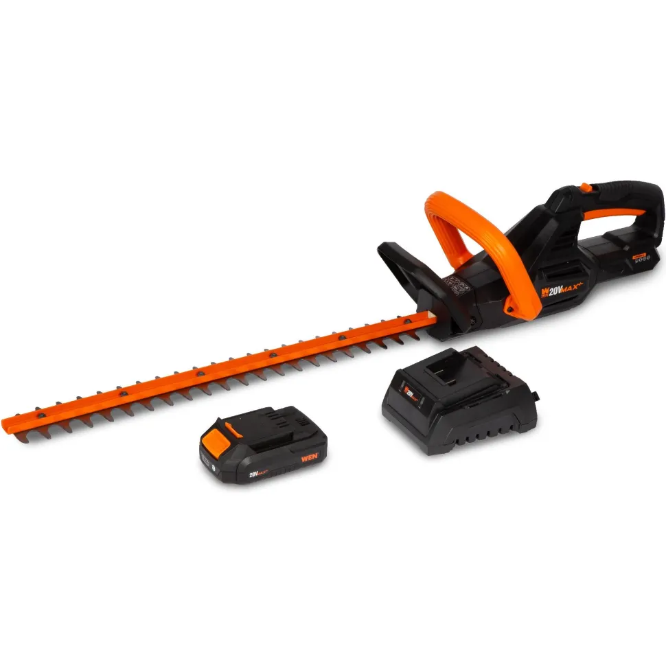 WEN 20815 20V Max Cordless 20-Inch Hedge Trimmer with 2Ah Battery and Charger