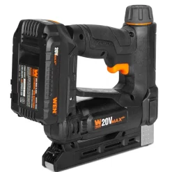 WEN 20538 20V Max Cordless 2-in-1 18-Gauge Brad Nailer and T50 Crown Stapler with 2.0Ah Battery and Charger