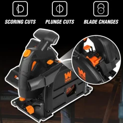 WEN 20691 20V Max 6.5-Inch Cordless Brushless Plunge Cut Variable Speed Track Saw with Two 4.0 Ah Batteries and Charger