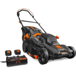 WEN 20839 20V Max 2-in-1 19-Inch Cordless Brushless Lawn Mower and Mulcher with Two 5Ah Batteries and Dual Port Charger