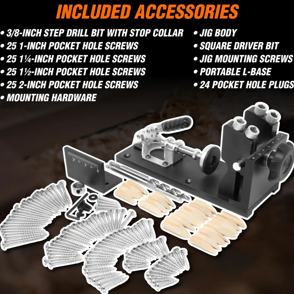 WEN WA1527 Metal Pocket Hole Jig Kit with L-Base, Step Drill Bit, and Self-Tapping Screws
