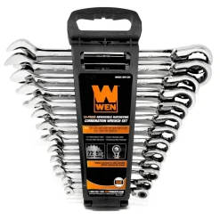 WEN WR132 13-Piece Professional-Grade Reversible Ratcheting SAE Combination Wrench Set with Storage Rack